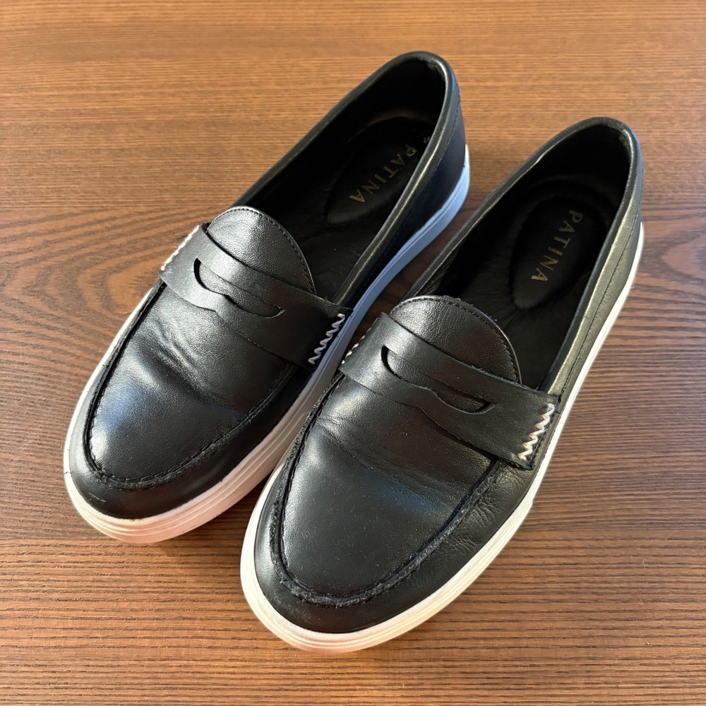 Patina Penny Loafer Sneakers Womens 8 Black Leather Shoes Slip On Handmade - Picture 10 of 10
